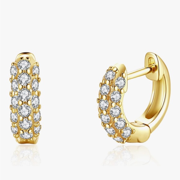 Triple Pavé Huggie Hoops | 18K Gold Vermeil | 14mm CZ - Picture 6 of 11